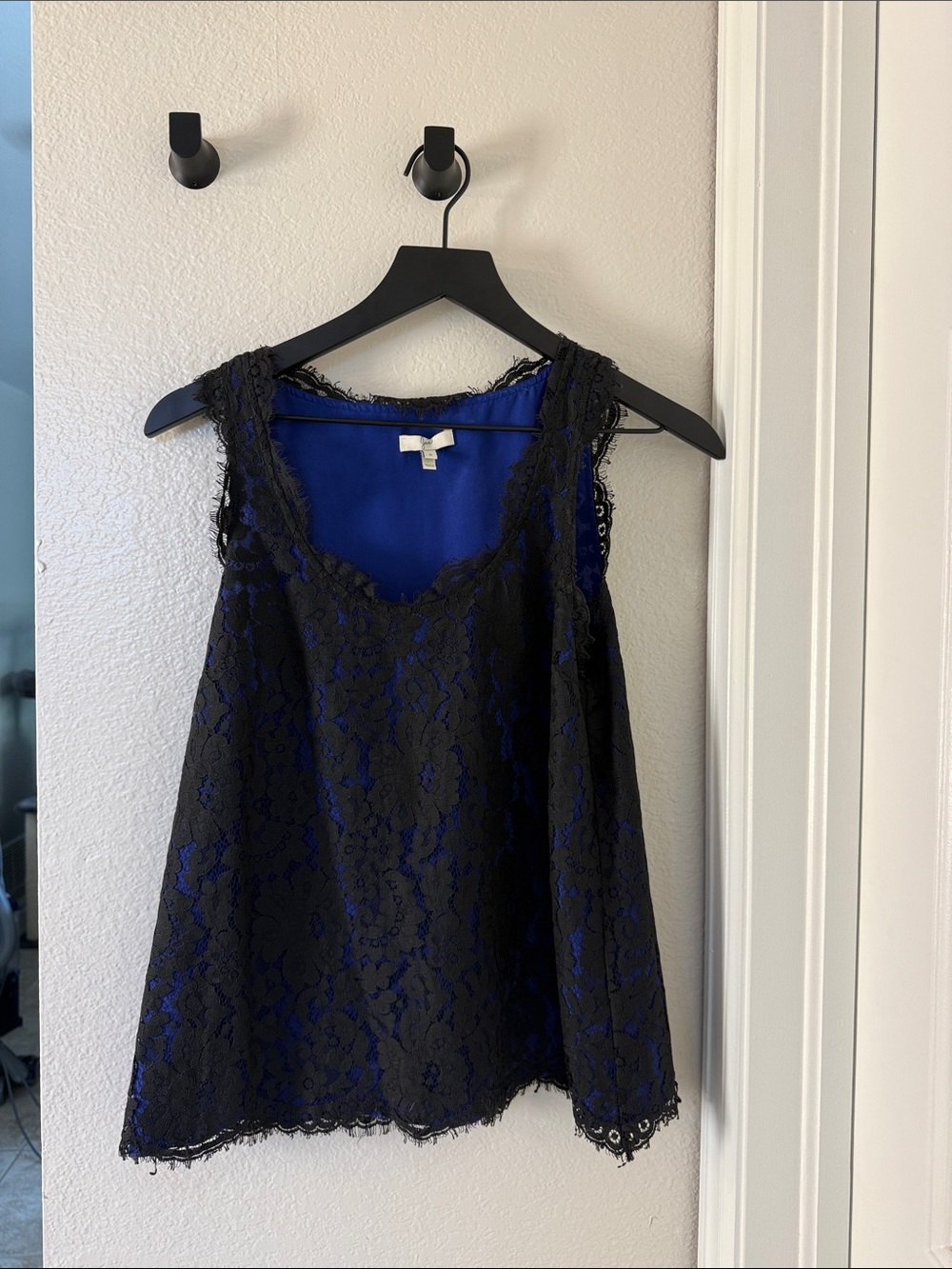 Joie Lace Overlay Sleeveless Tank Top - Blue/Black